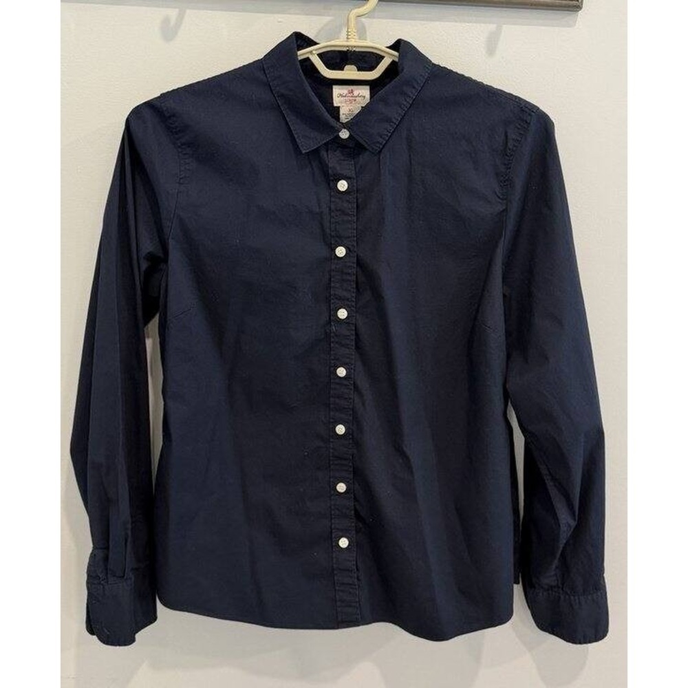 J Crew Haberdashery Navy Blue Button Front Long Sleeve Shirt Cotton Stretch XL